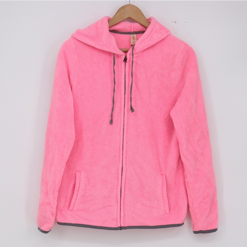 No Boundaries Hoodie Womens L Pink Full Zip Teddy Fleece Excellent